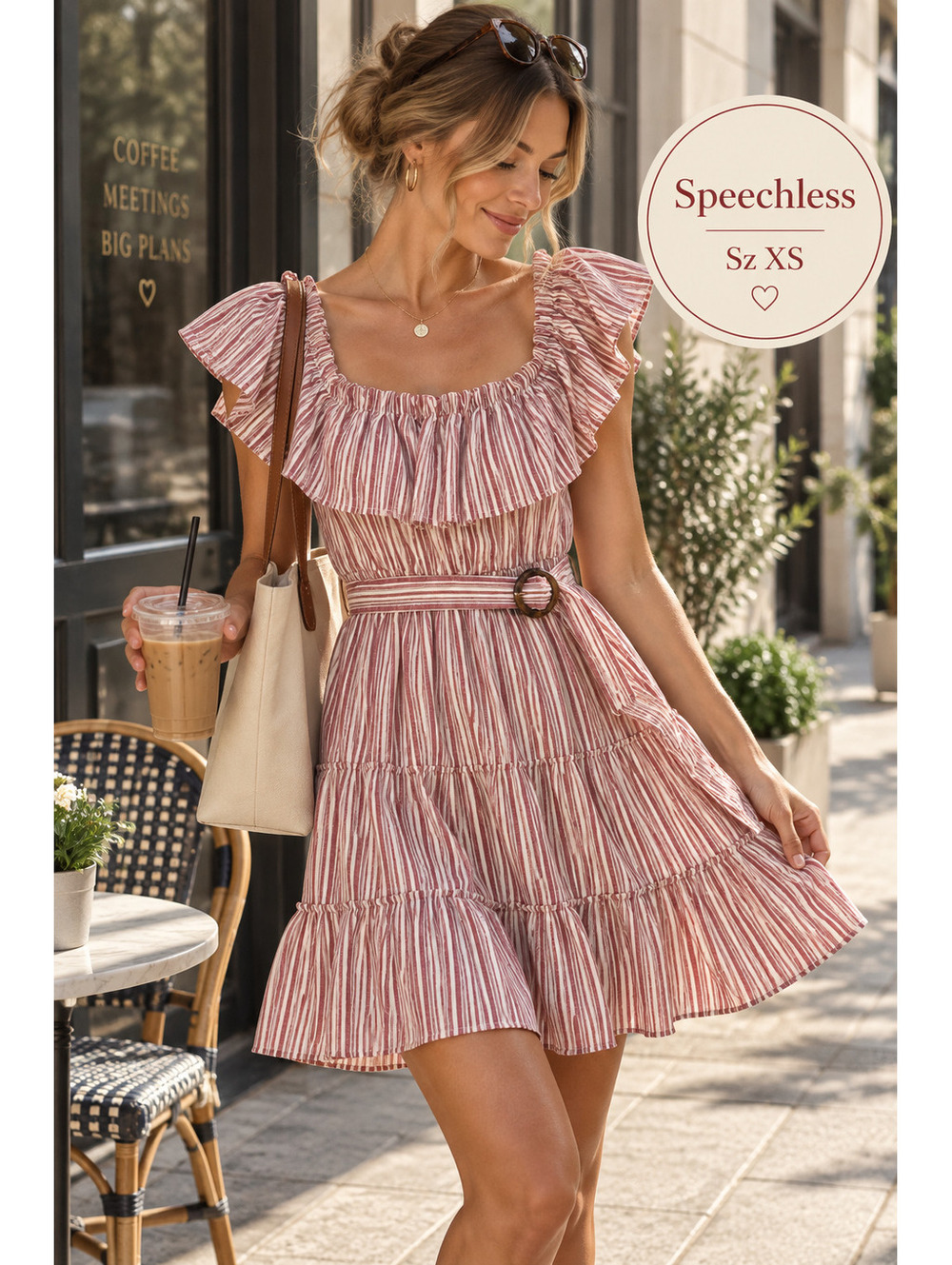 Speechless | XS | Red Striped Off-Shoulder Dress